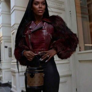 Women's Burgundy Faux Fur Leather Jacket